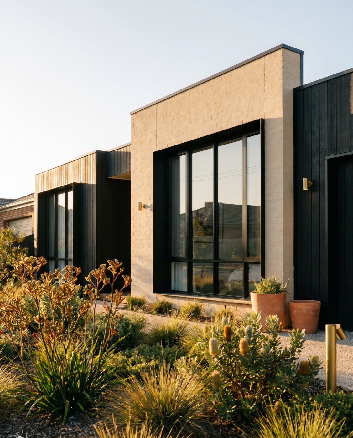 A modern new-build home in Melbourne's western suburbs at golden hour